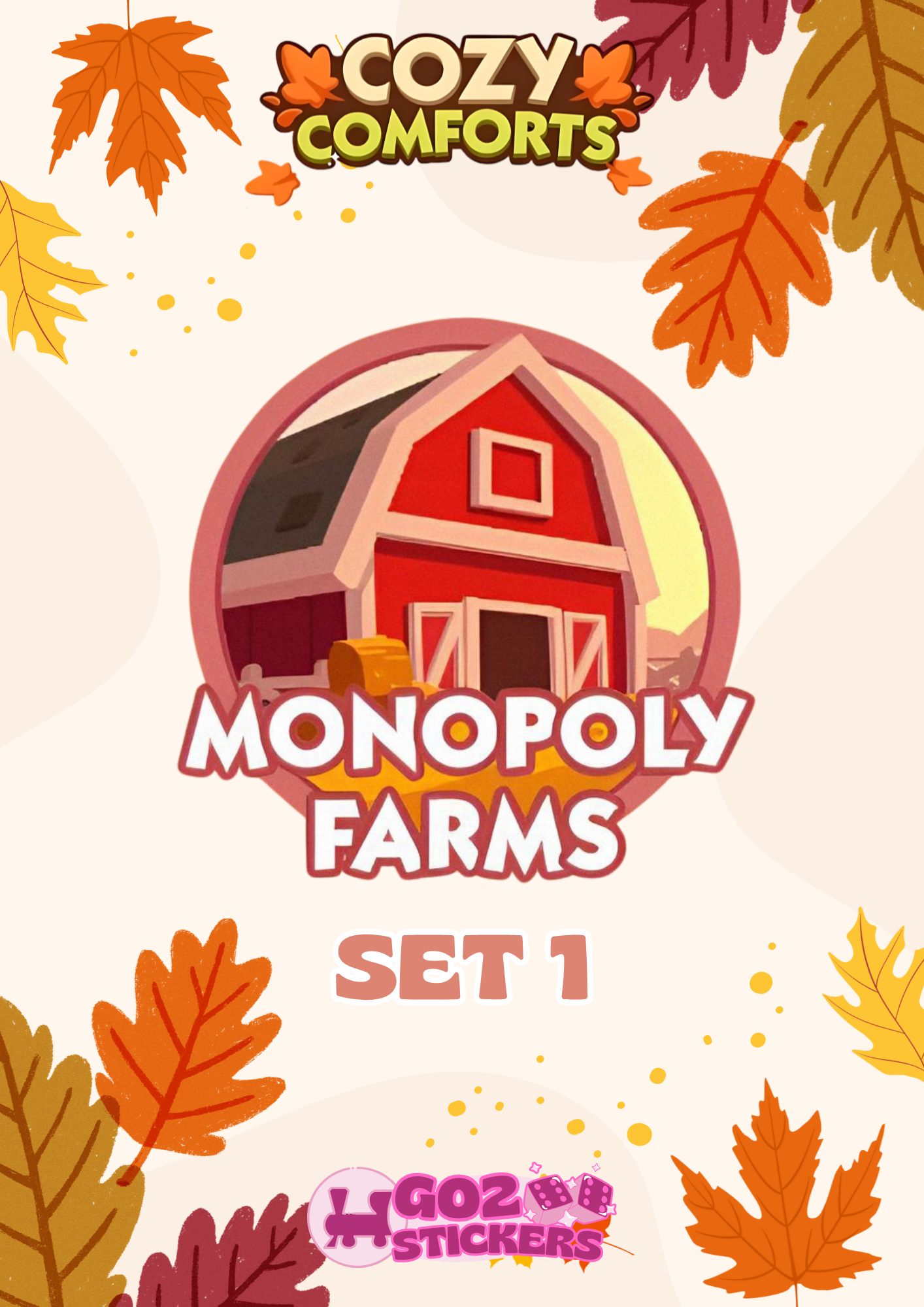 SET 1 (Monopoly Farms) Cozy Comforts Set - Monopoly GO! Stickers