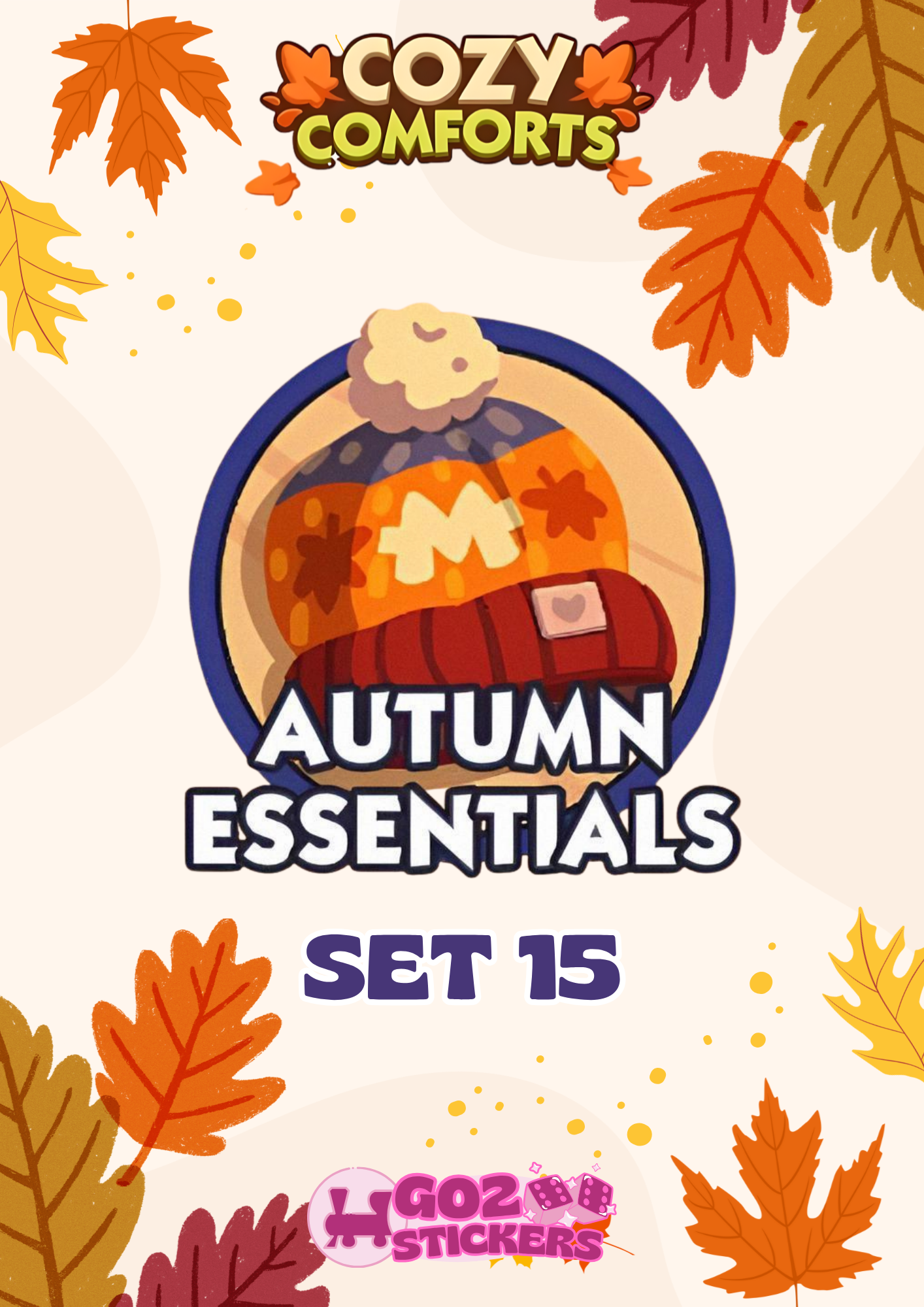 SET 15 (Autumn Essentials) Cozy Comforts Set - Monopoly GO! Stickers