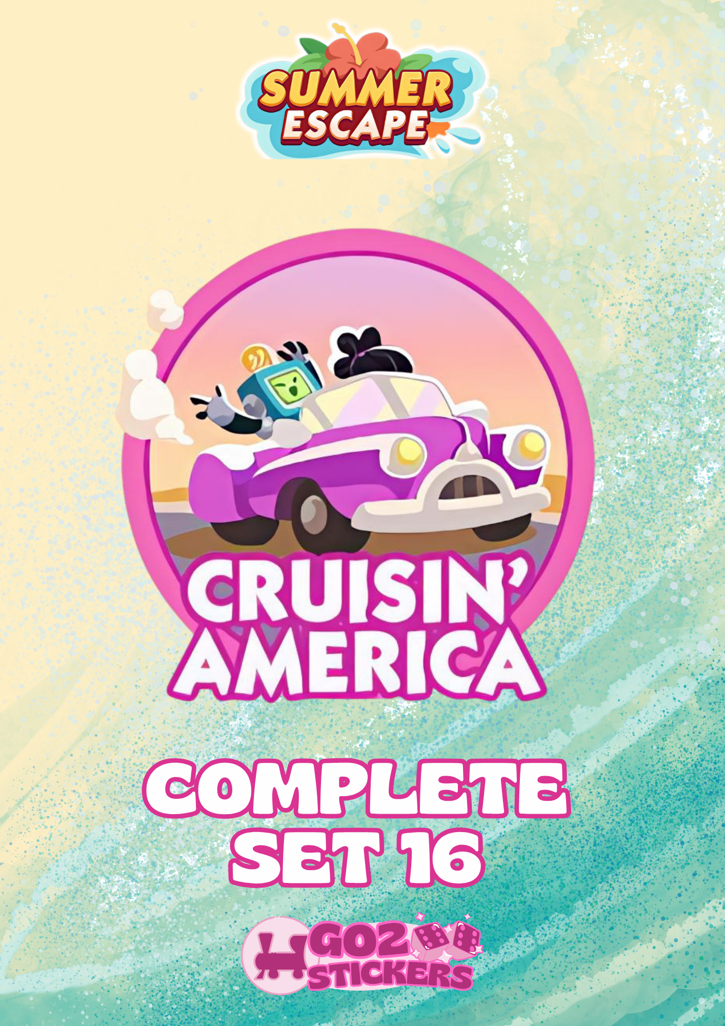 SET 16 (Cruisin' America) Summer Escape Set - Monopoly GO! Stickers