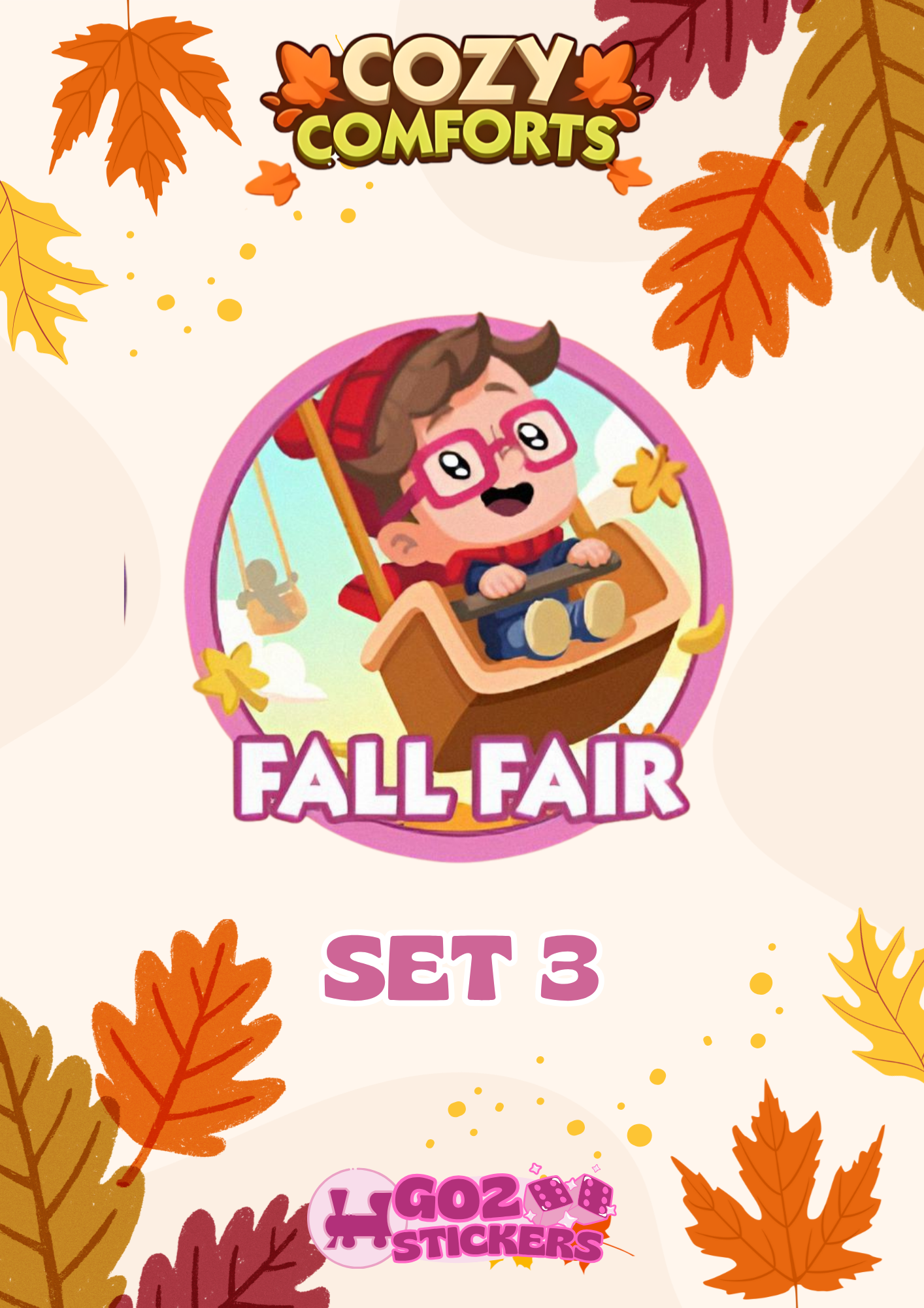SET 3 (Fall Fair) Cozy Comforts Set - Monopoly GO! Stickers