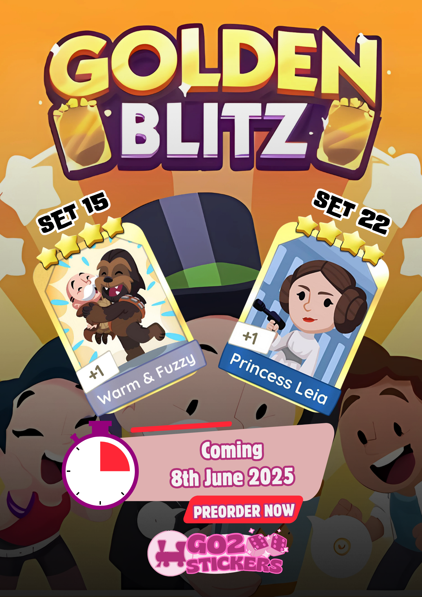 🏆GOLDEN BLITZ🏆 (Warm & Fuzzy/Princess Leia)- 8th June 2025 - MONOPOLY GO STICKERS
