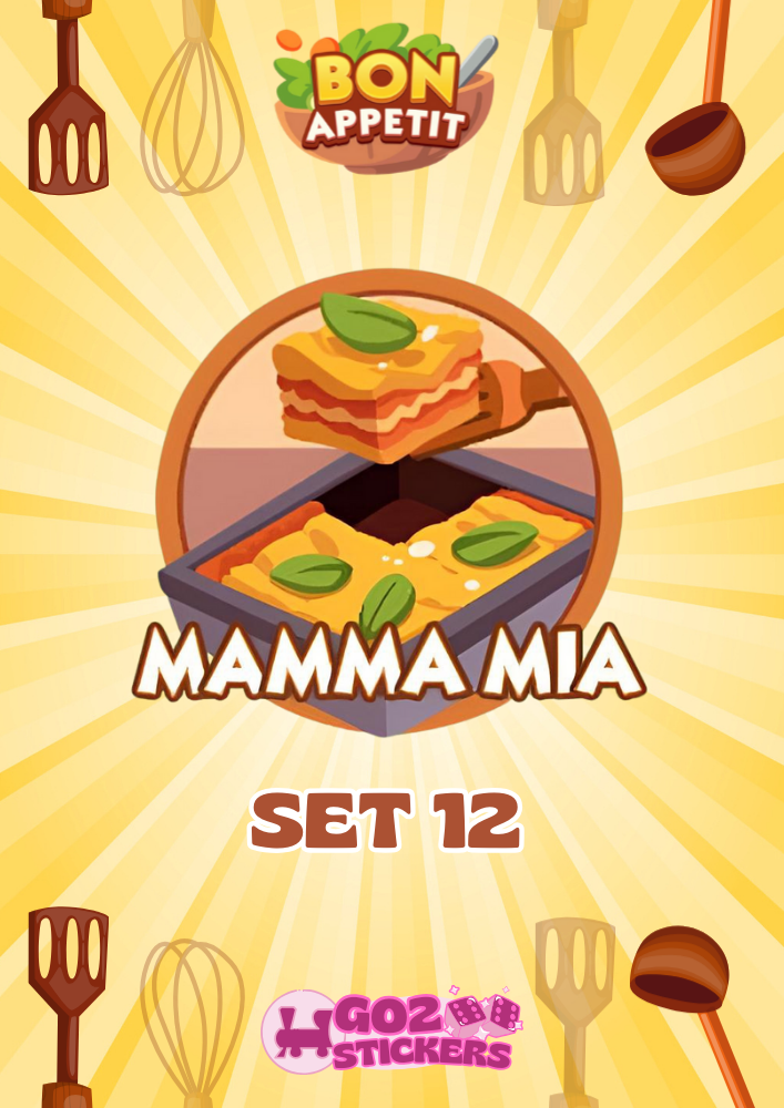 SET 12 (Mamma Mia) Bon Appetit Set - Monopoly GO! Stickers