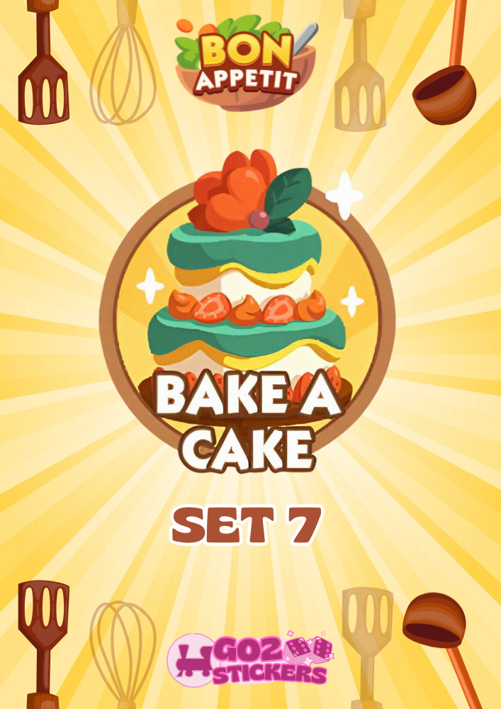 SET 7 (Bake A Cake) Bon Appetit Set - Monopoly GO! Stickers
