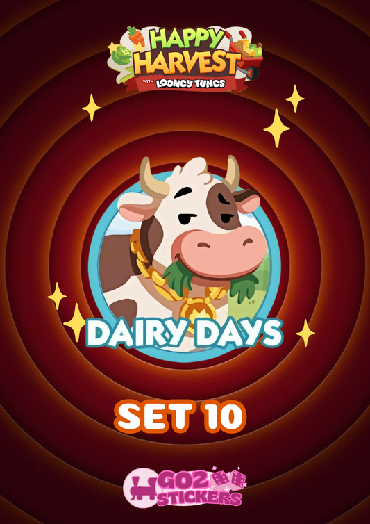 SET 10 (Dairy Days) Happy Harvest with Looney Tunes Album - Monopoly GO! Stickers