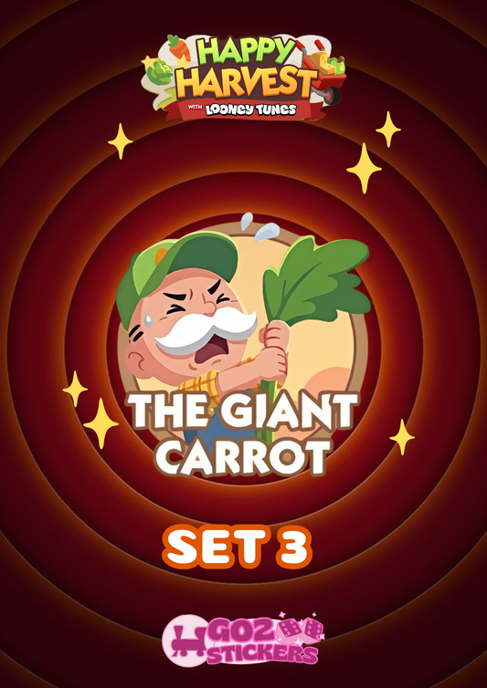 SET 3 (The Giant Carrot) Happy Harvest with Looney Tunes Album - Monopoly GO! Stickers
