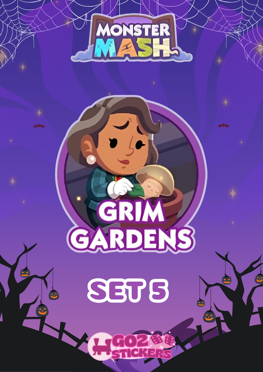 SET 5 (Grim Gardens) Monster Mash Album - Monopoly GO! Stickers