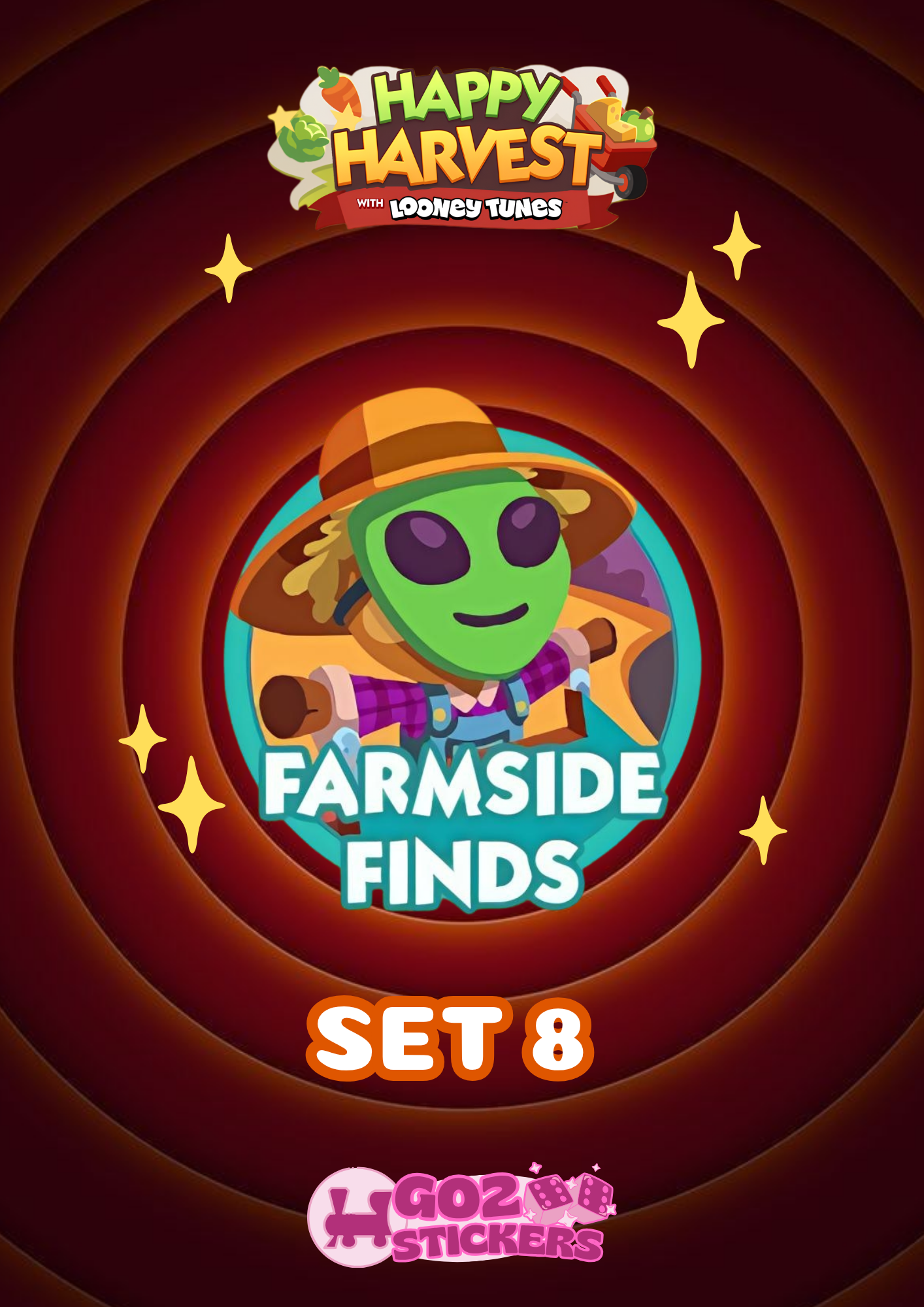 SET 8 (Farmside Finds) Happy Harvest with Looney Tunes Album - Monopoly GO! Stickers