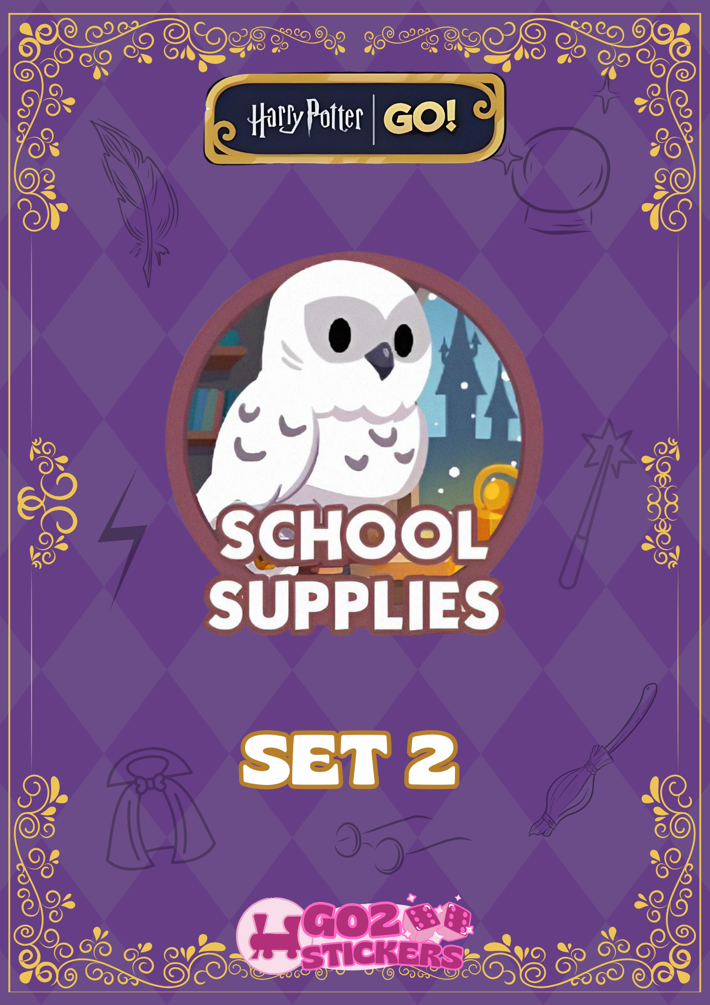 SET 2 (School Supplies) Harry Potter Set - Monopoly GO! Stickers