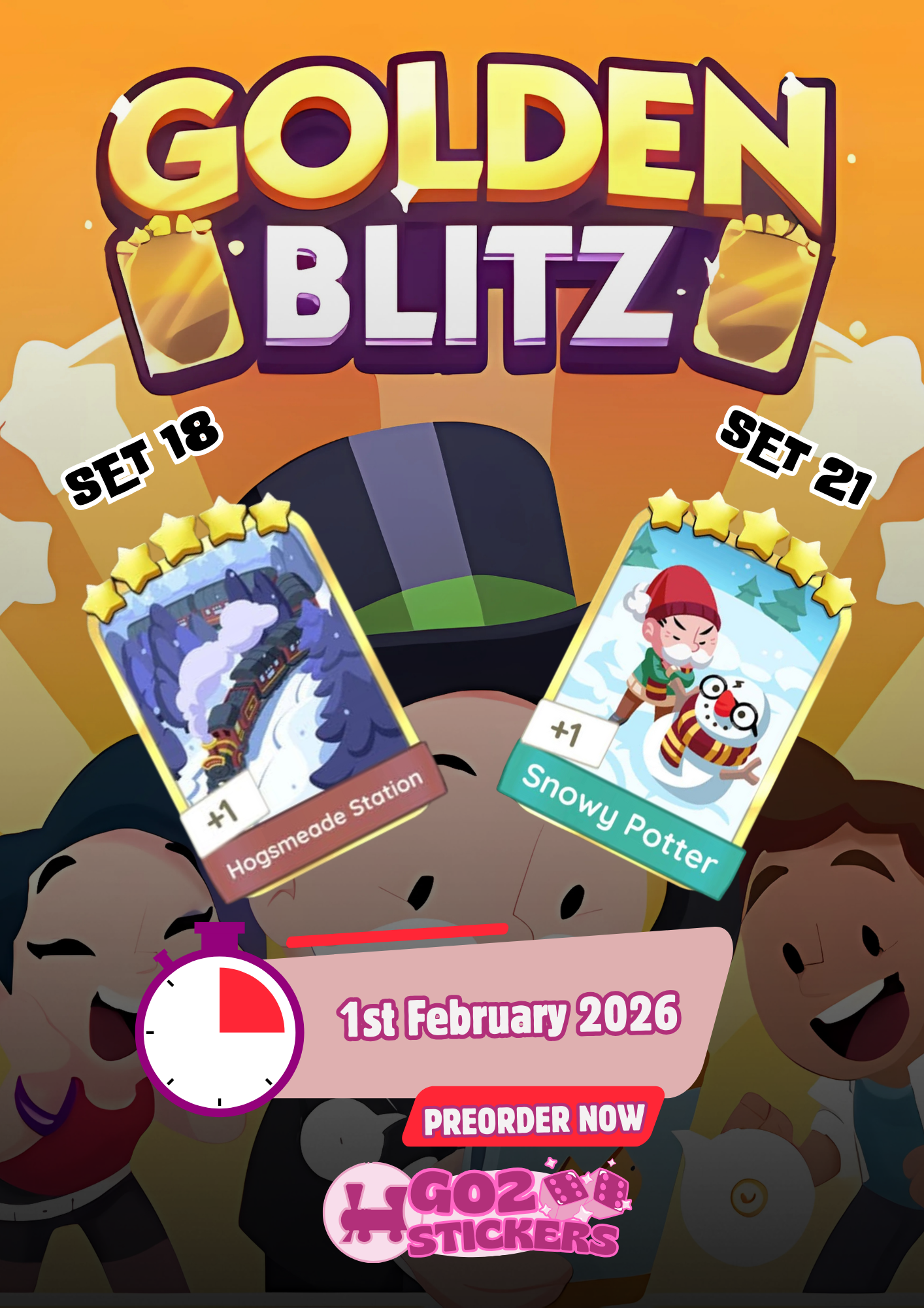 Monopoly Go Golden Blitz - Hogsmeade Station (Set 18) & Snowy Potter (Set 21)