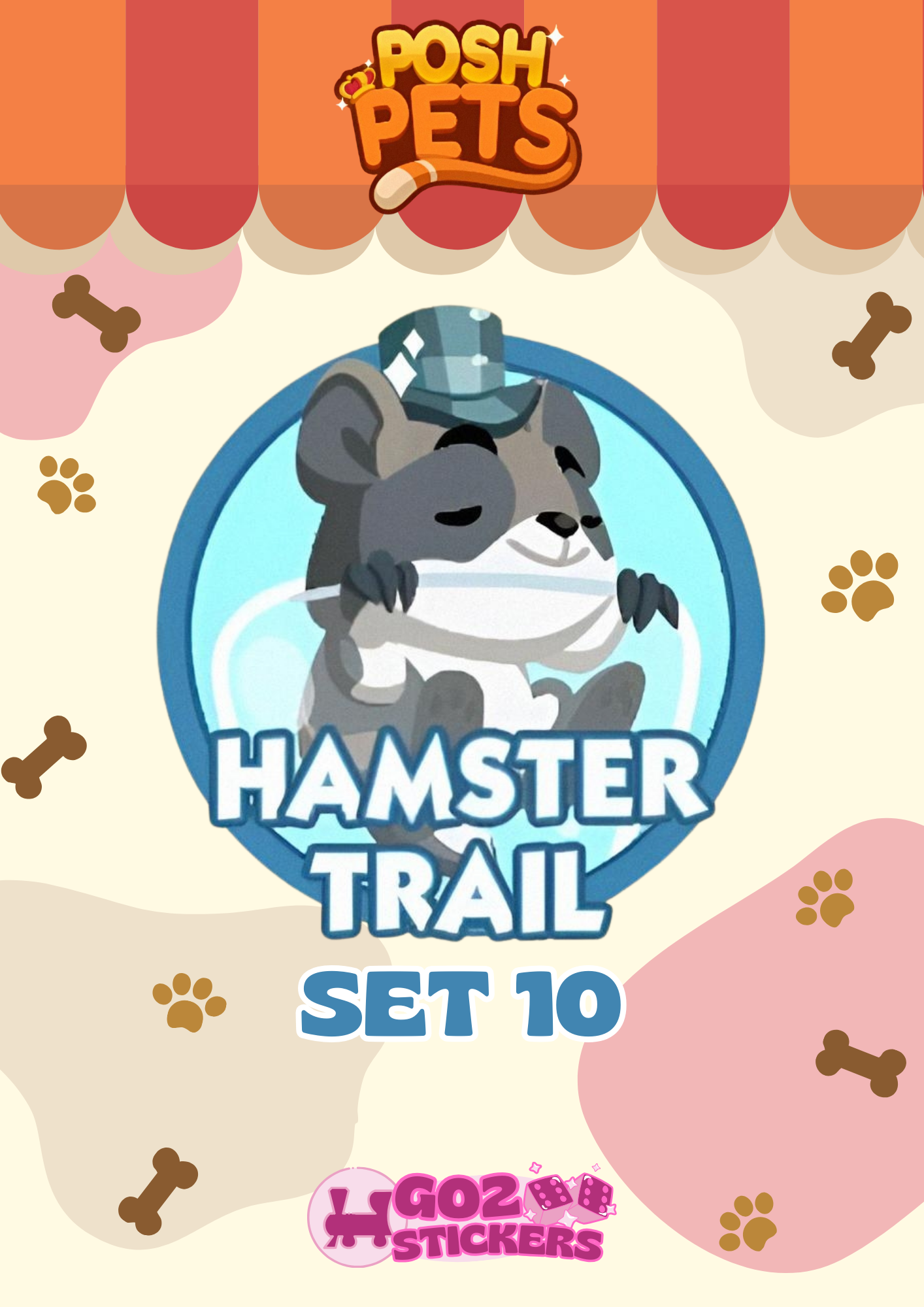 SET 10 (Hamster Trail) Posh Pets Set - Monopoly GO! Stickers