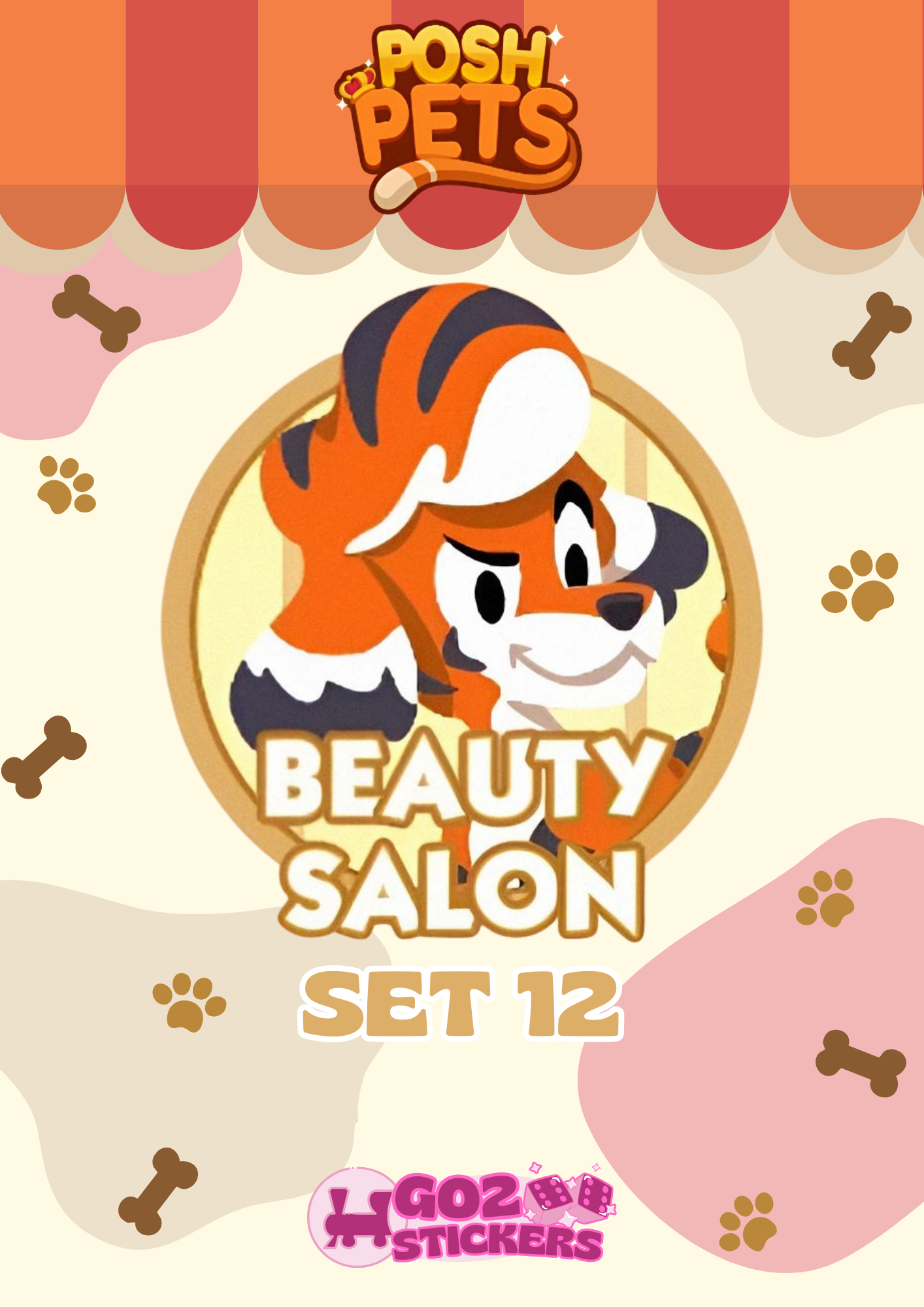 SET 12 (Beauty Salon) Posh Pets Set - Monopoly GO! Stickers