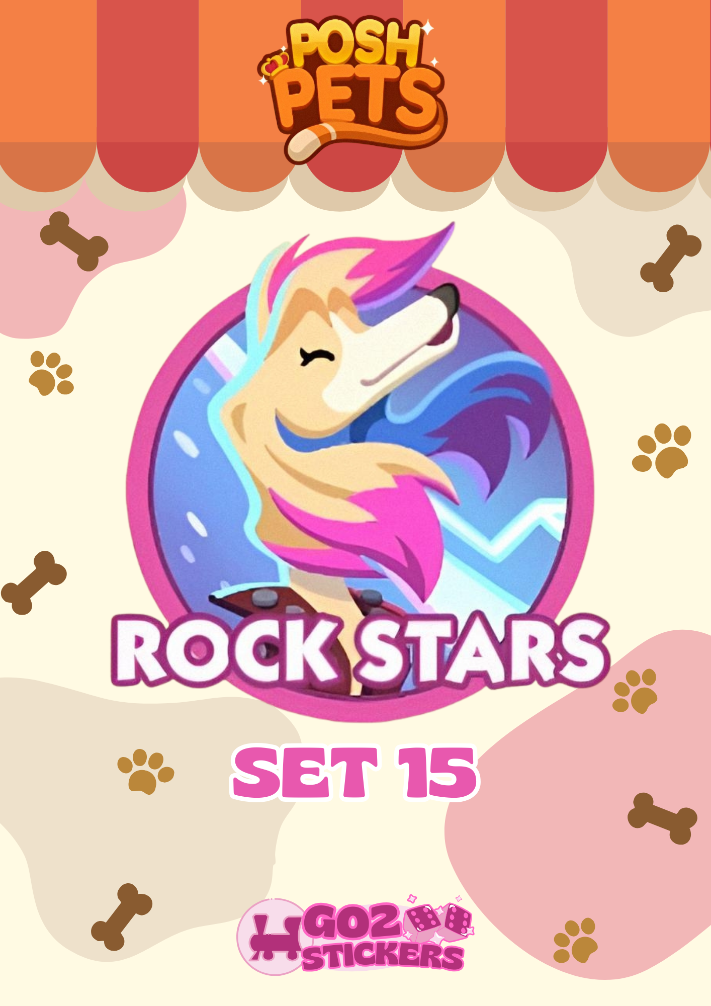 SET 15 (Rock Stars) Posh Pets Set - Monopoly GO! Stickers
