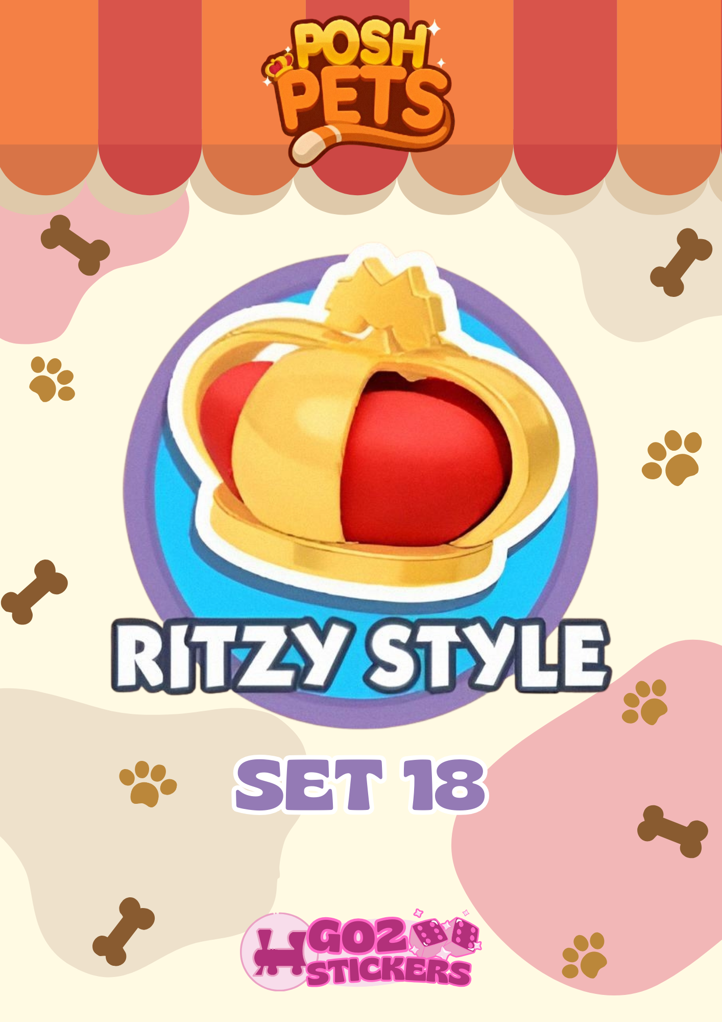 SET 18 (Ritzy Style) Posh Pets Set - Monopoly GO! Stickers