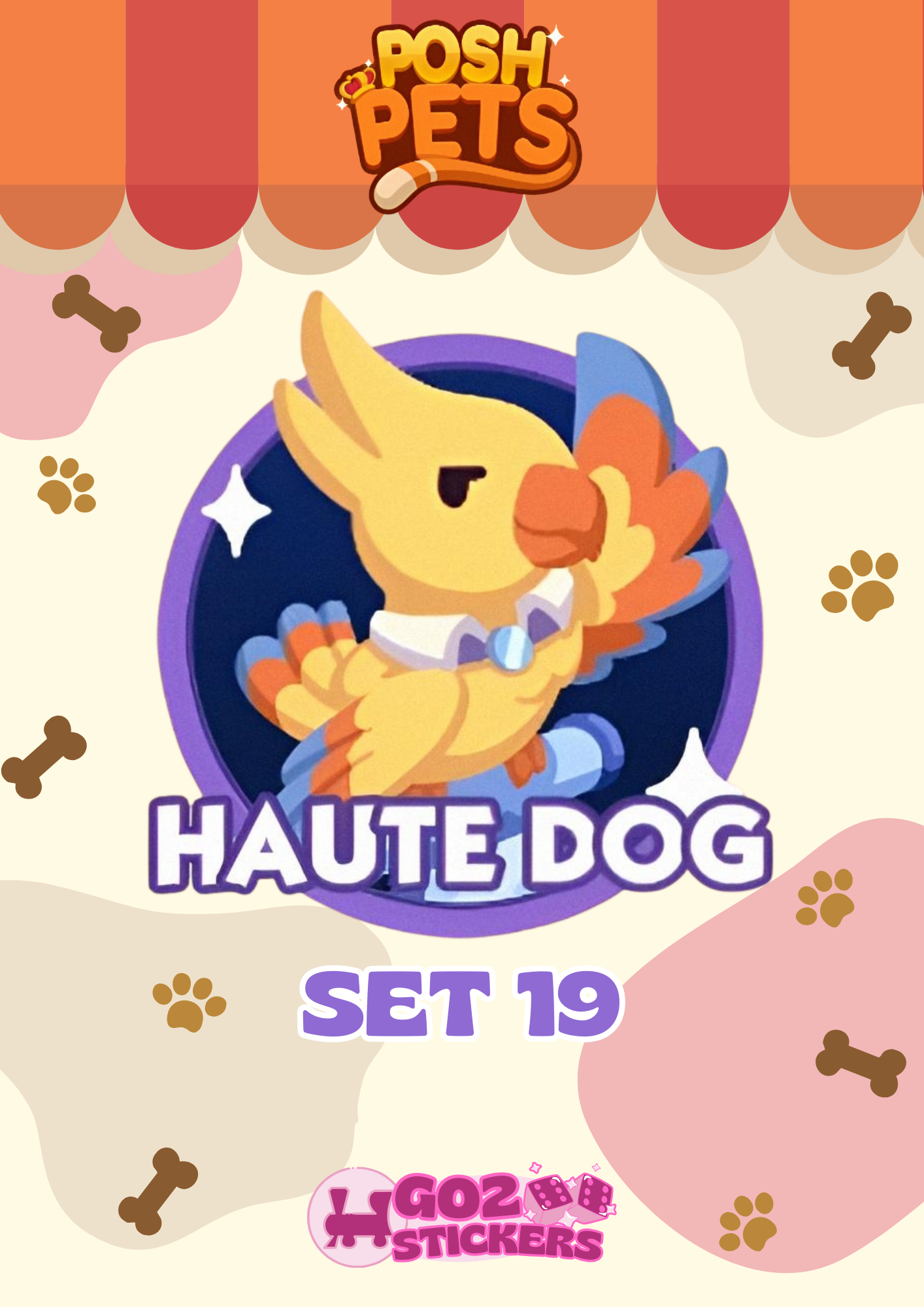 SET 19 (Haute Dog) Posh Pets Set - Monopoly GO! Stickers