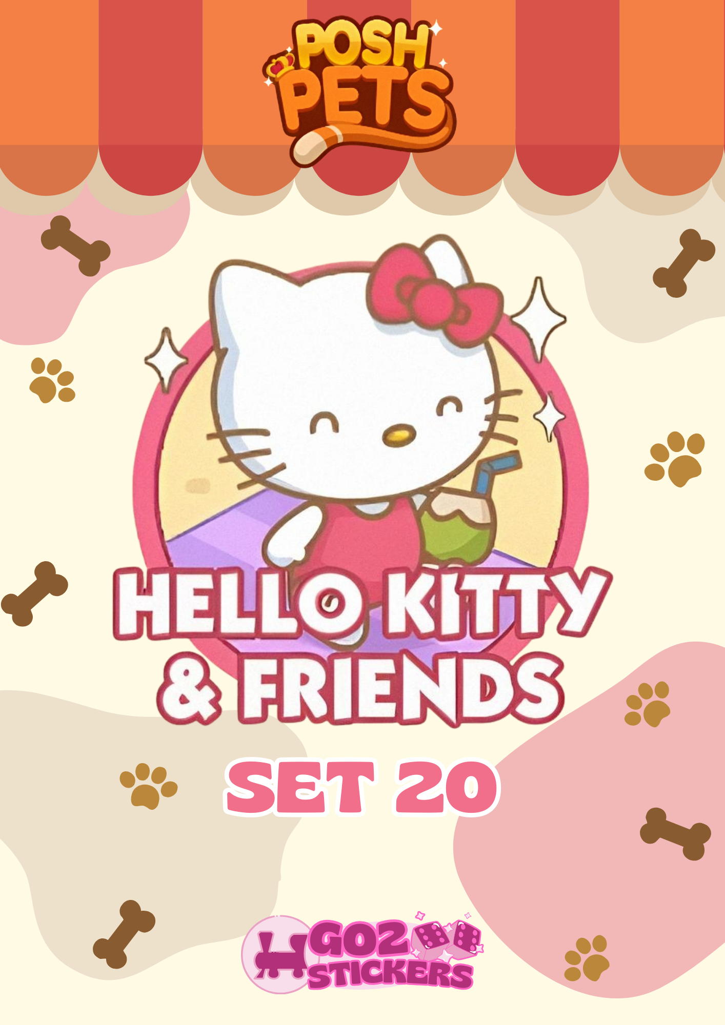 SET 20 (Hello Kitty & Friends) Posh Pets Set - Monopoly GO! Stickers