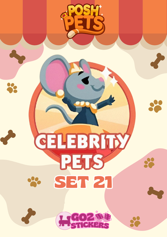 SET 21 (Celebrity Pets) Posh Pets Set - Monopoly GO! Stickers