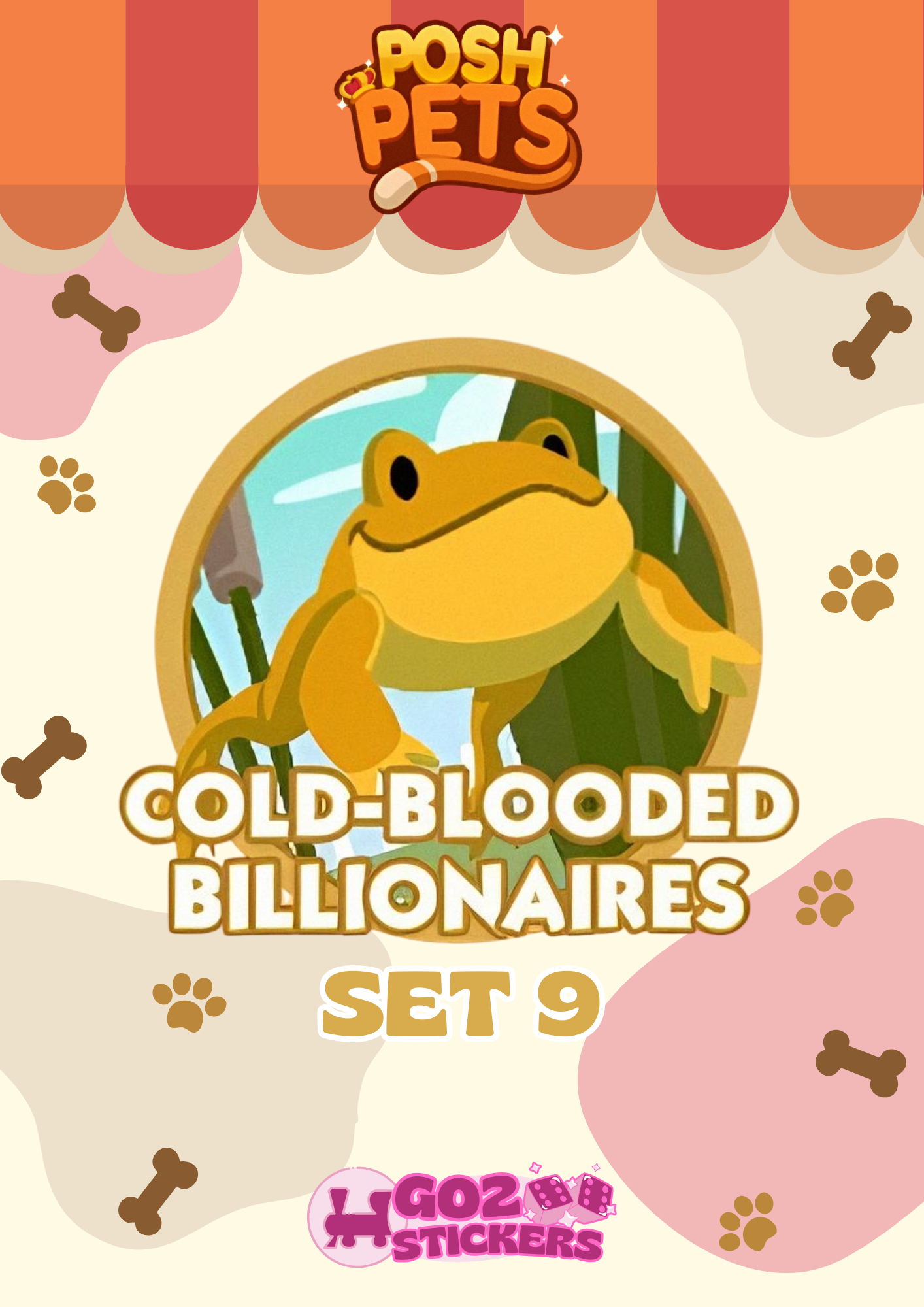 SET 9 (Cold-Blooded Billionaire) Posh Pets Set - Monopoly GO! Stickers