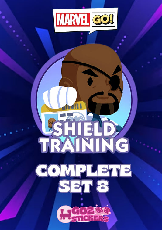 Monopoly Go Set 8 stickers featuring Shield Training from the Marvel Go collection.